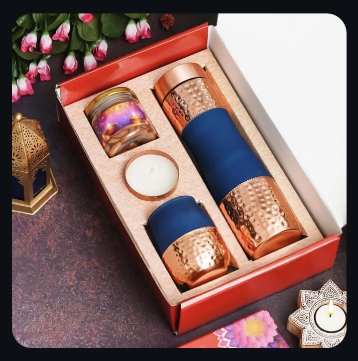Luxury Copper Bottle & Glass Gift Set with Candle thumbnail 2