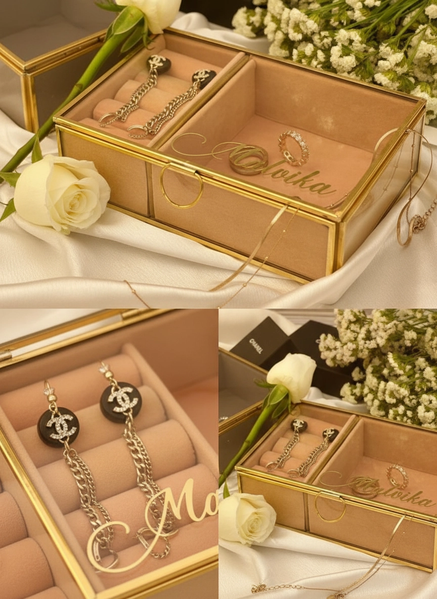 Personalized Luxury Bridesmaid Glass Jewellery Box thumbnail 2