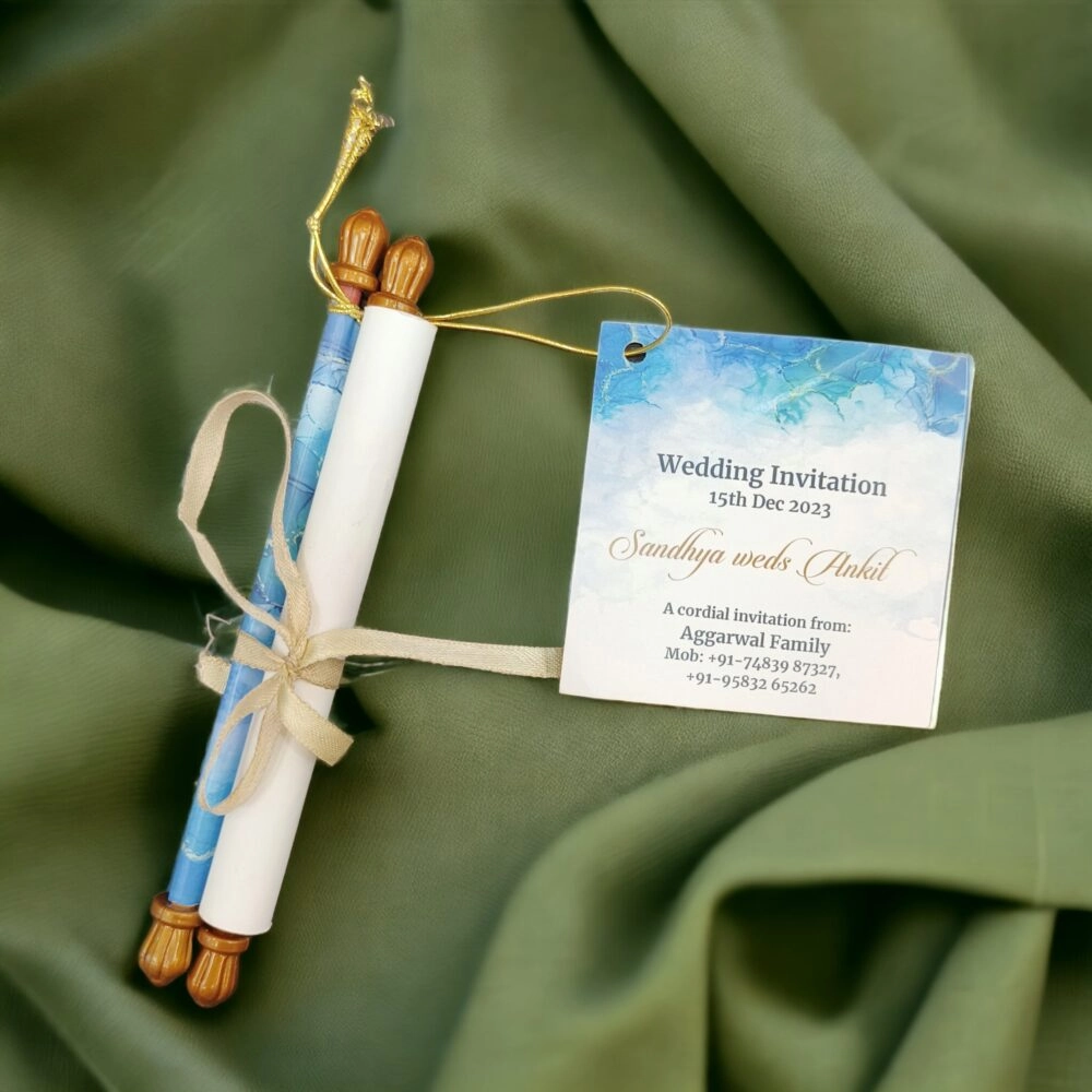 Paper scroll wedding card with tag thumbnail 2