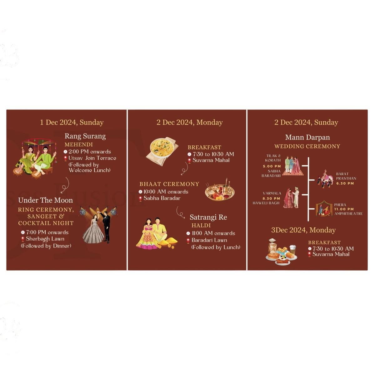 Elegant Two Fold Wedding Itinerary Card thumbnail 2
