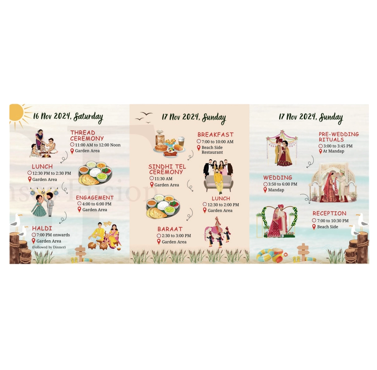 Tropical Two Fold Wedding Itinerary Card thumbnail 2