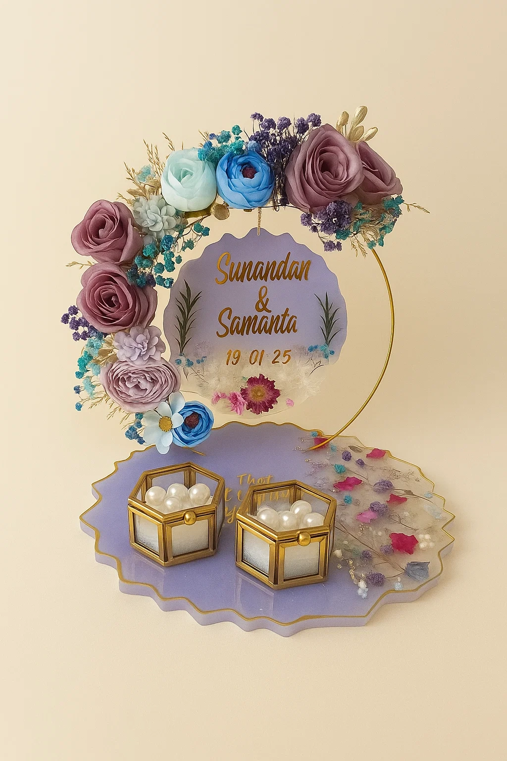 Floral Hoop Personalized Engagement Platter