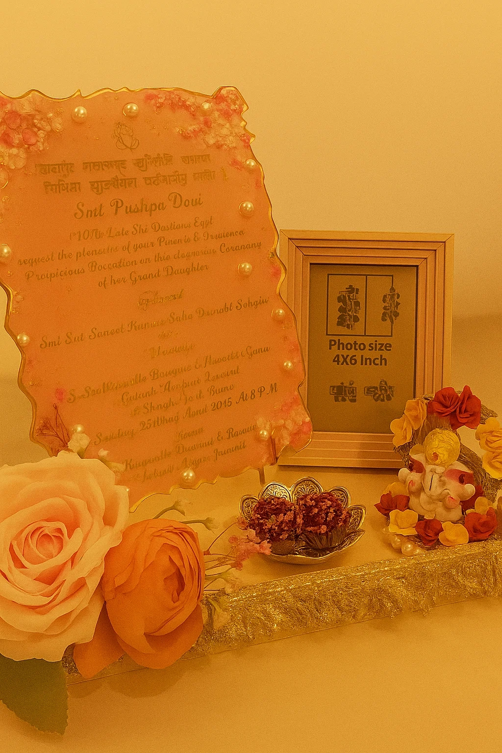 Illuminated Resin Engagement Platter with Photo Frame thumbnail 2