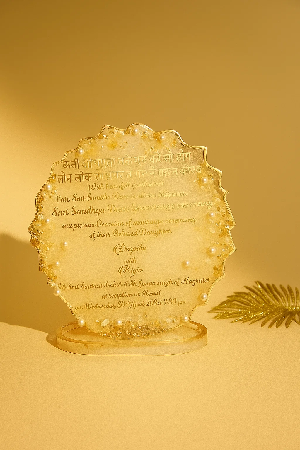 Pearl-Embellished Resin Wedding Invitation Card thumbnail 2