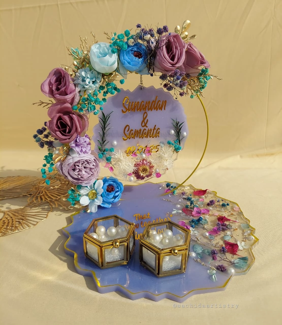 Floral Hoop Personalized Engagement Platter thumbnail 3