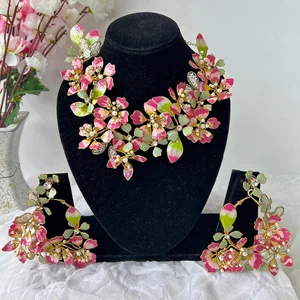 Floral Bloom Pink-Green Jewelry Set