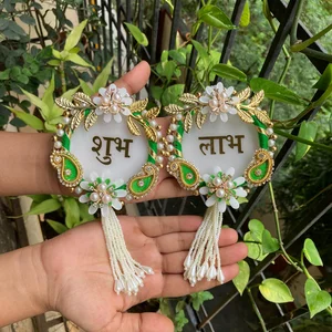 Luxe Shubh Labh Pair – Gold & Green Toran Set