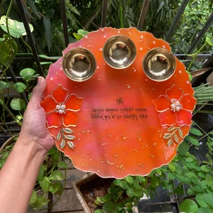Embellished Orange Aarti Pooja Thali