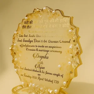 Pearl-Embellished Resin Wedding Invitation Card