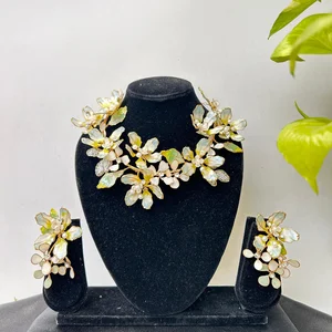 Iridescent Floral Necklace & Earrings Set