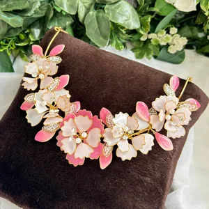 Pink Blossom Floral Necklace & Earrings Set